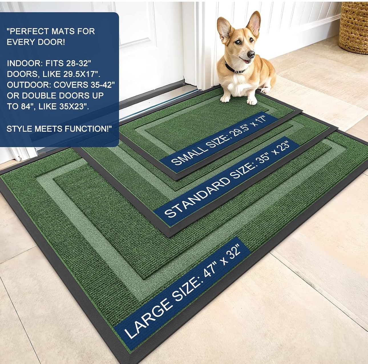 OLANLY Front Door Mat Outside Entrance 47x32, Heavy-Duty Rubber Doormat