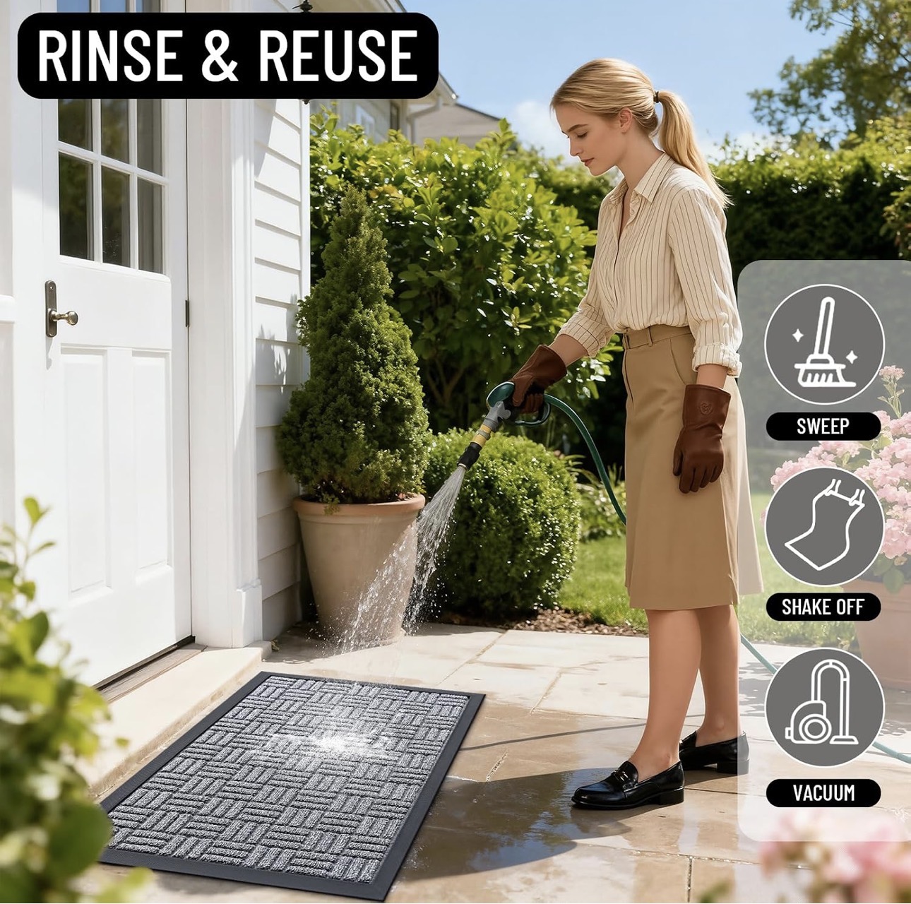 OLANLY Front Door Mat Outside Entrance 59x34, Heavy-Duty Rubber Doormat